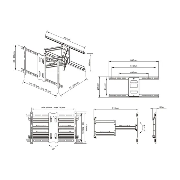 MULTIBRACKETS Fali konzol, M Universal Flexarm Pro 60 kg Heavy Duty Black (55-85", max.VESA: 700x400 mm) - Image 7