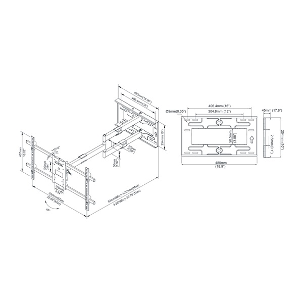 MULTIBRACKETS Fali konzol, M Universal Long Reach Arm 1010mm HD, Single (42-75", max.VESA: 800x400 mm, 40 kg) - Image 19