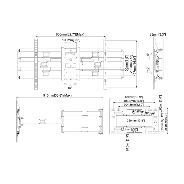 MULTIBRACKETS Fali konzol, M Universal Long Reach Arm 910mm HD, Dual (for LCD/LED panel, 50"-80", max.VESA: 800x400 mm) - Image 13