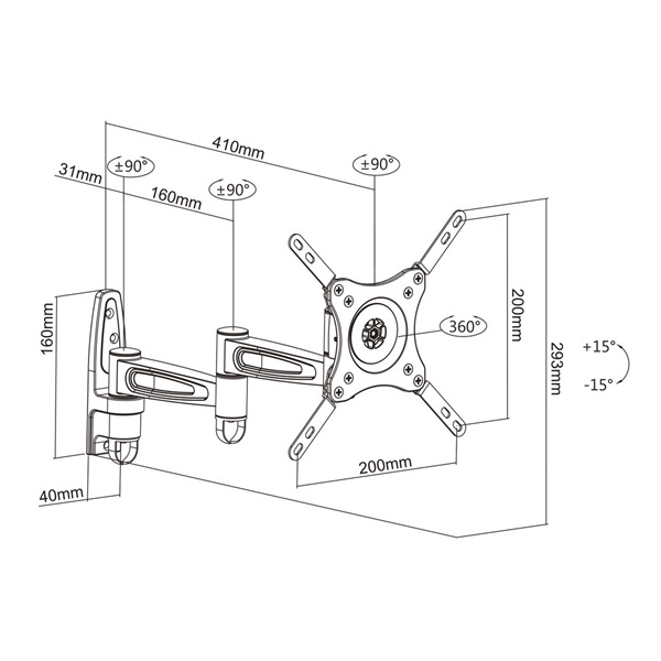 MULTIBRACKETS Fali konzol, M VESA Flexarm 360 III Black 75 100 200 (15-32", max.VESA: 200x200 mm, 15 kg) - Image 12