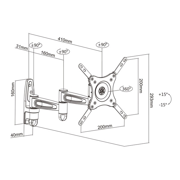 MULTIBRACKETS Fali konzol, M VESA Flexarm 360 III Silver 75 100 200 (15-32", max.VESA: 200x200 mm, 15 kg) - Image 13
