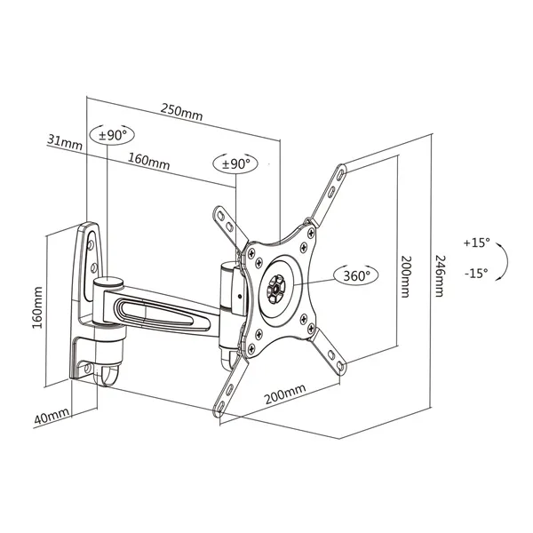 MULTIBRACKETS Fali konzol, M VESA Flexarm 360 II White 75 100 200 (15-32", max.VESA: 200x200 mm, 15 kg) - Image 13