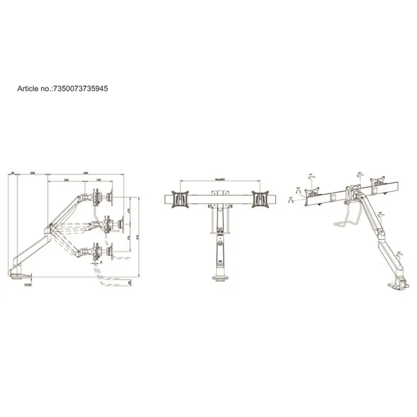 MULTIBRACKETS Gas Lift asztali konzol (2 képernyős rögzítőkar), M VESA Gas Lift Arm Single White w. Duo Crossbar (15-28" - Image 11
