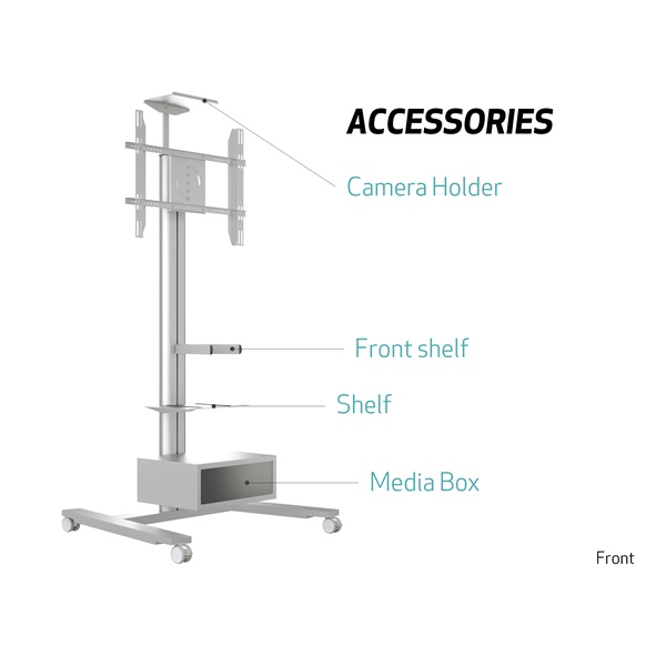 MULTIBRACKETS Gurulós padlóállvány, M Public Display Stand 180 HD Single Silver (55-80", max.VESA: 800x500 mm, 60 kg) - Image 6