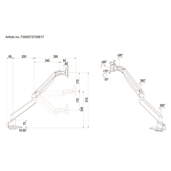 MULTIBRACKETS Asztali konzol, M VESA Gas Lift Arm Single White HD (15-34", max.VESA: 100x100 mm, 21 kg) - Image 28