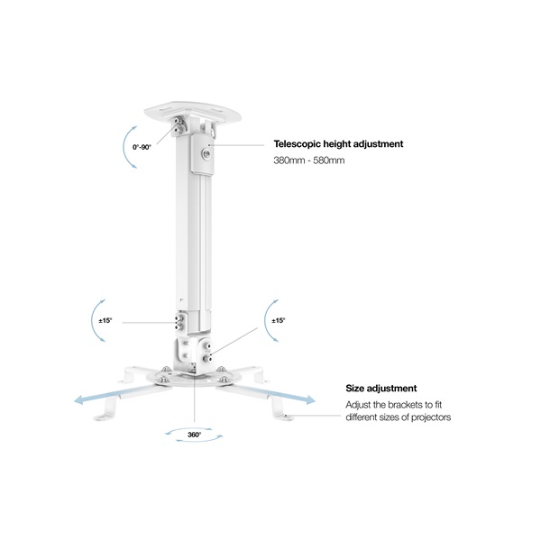 MULTIBRACKETS Mennyezeti konzol, M Universal Projector Ceiling Mount I (13.5 kg, White, 380-580 mm) - Image 13