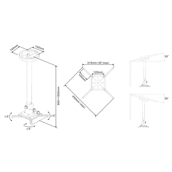MULTIBRACKETS Mennyezeti konzol, M Universal Projector Ceiling Mount 900-1600 with Finetune - Image 5