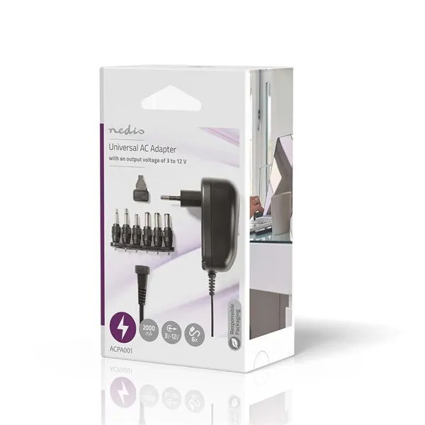 Nedis ACPA001 univerzális AC-DC tápegység, állítható 3V-12V DC 1A, 6 cserélhető táp dugó, 12W - Image 4