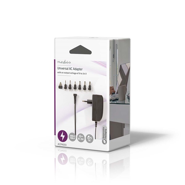 Nedis ACPA003 univerzális AC-DC tápegység, állítható 9V-24V, 24W, 1 - 1,5A, 6 cserélhető táp dugó - Image 3