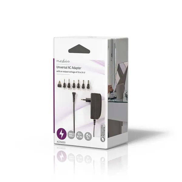 Nedis ACPA003 univerzális AC-DC tápegység, állítható 9V-24V, 24W, 1.0 - 1.5 A, 6 cserélhető táp dugó - Image 3