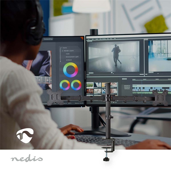 Nedis MMDOS110BK 15"-32" asztali 2 monitor tartóállvány, maximum 8 kg, forgatható dönthető, acél, fekete - Image 4