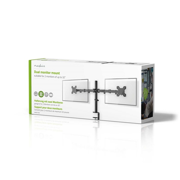 Nedis MMDOS110BK 15"-32" asztali 2 monitor tartóállvány, maximum 8 kg, forgatható dönthető, acél, fekete - Image 5