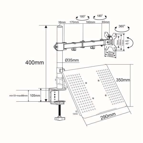 NEDIS_MMSISNB110BK_asztali_monitor_es_laptop_allvany_15-32_75x75_100x100-i1572720.jpg Nedis MMSISNB110BK asztali monitor tartó konzol és laptop állvány | 15-32" | 75x75 / 100x100 - Image 7