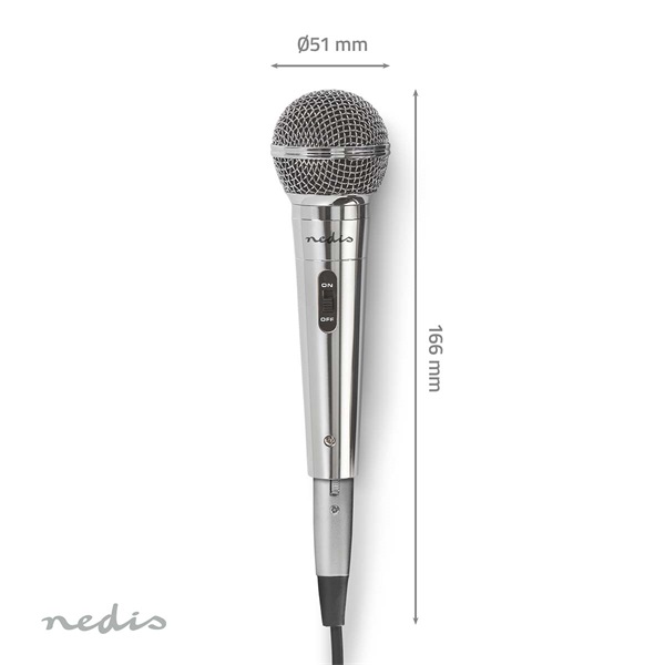 Nedis MPWD45GY dinamikus mikrofon, levehető kábel 5m, 80 Hz - 13 kHz 600 Ohm -72 dB Be/Ki kapcs.fém ezüst - Image 4