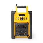 Nedis RDFM3100YW munka rádió, FM, bluetooth, rezgéscsillapítás, 15W, 20 FM állomás, 3,5 mm audióbemenet
