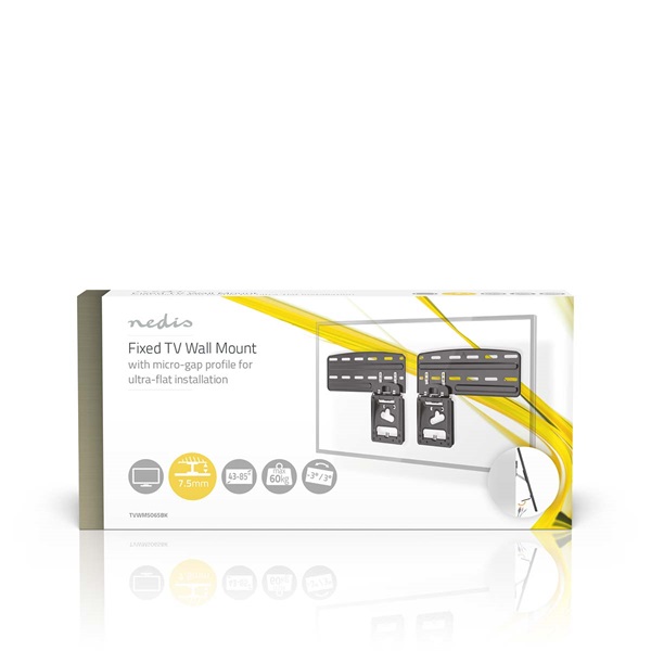 Nedis TVWM5065BK LCD TV / monitor fali tartó konzol, 43-85" Max. teherbírás: 60 kg, faltáv:7,5mm - Image 5