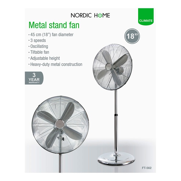 NORDIC HOME FT-562 fém állóventilátor, 3 év garancia, erős stabil kivitel, átmérő: 45 cm, teljesítmény: 60W, 3 fokozat - Image 4