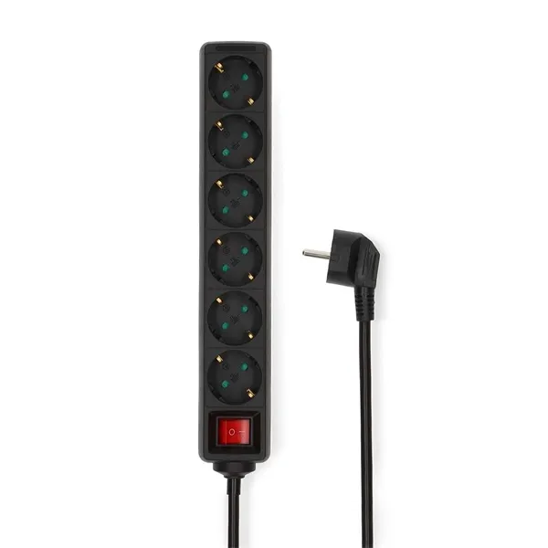 Nedis ESOC615F2BK 6 aljzatos kapcsolós (6-os) elosztó, 1,5 m, 3680 W, 16 A