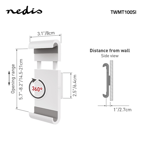 Nedis TWMT100SI 7 - 12 " fix fali tablet tartó konzol, 360° elforgatható - Image 4