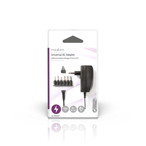 Nedis ACPA007 univerzális AC-DC tápegység, állítható 3V-12V, 2,25A, 27W, 6 cserélhetó táp dugó - Image 2