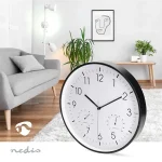 Nedis CLWA4226BK falióra, 30 cm átmérő,  műanyag, csendes szerkezet: óra, hőmérő, páratartamom mérő - Image 3