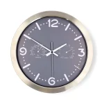 Nedis CLWA5226SS falióra, 30 cm átmérő,  rozsdamentes acél, csendes szerkezet: óra, hőmérő, páratartamom mérő