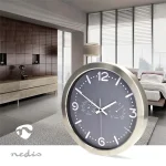 Nedis CLWA5226SS falióra, 30 cm átmérő,  rozsdamentes acél, csendes szerkezet: óra, hőmérő, páratartamom mérő - Image 3