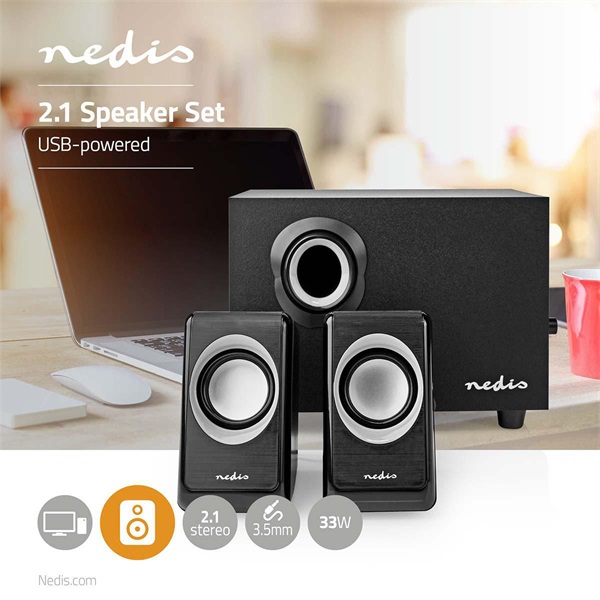 Nedis CSPR10021BK PC (hangfal) hangszóró 2.1, 33 W, 3,5mm sztereo jack - Image 5