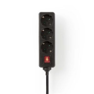 Nedis ESOC315F2BK 3 aljzatos kapcsolós elosztó, 1.5 m, 3680 W, 16 A, H05VV-F 3G1,5mm2