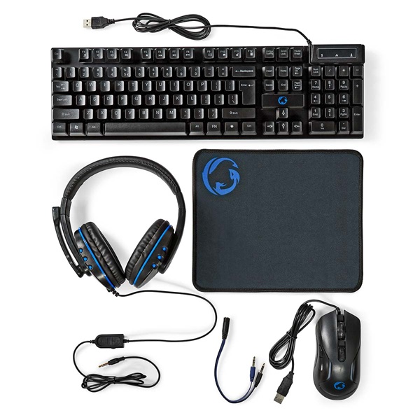Nedis GCK51110BKUS gamer 5 az 1-ben készlet, Angol Billentyűzet, Headset, Egér, Egérpad és adapter kábel, QWERTY - Image 1