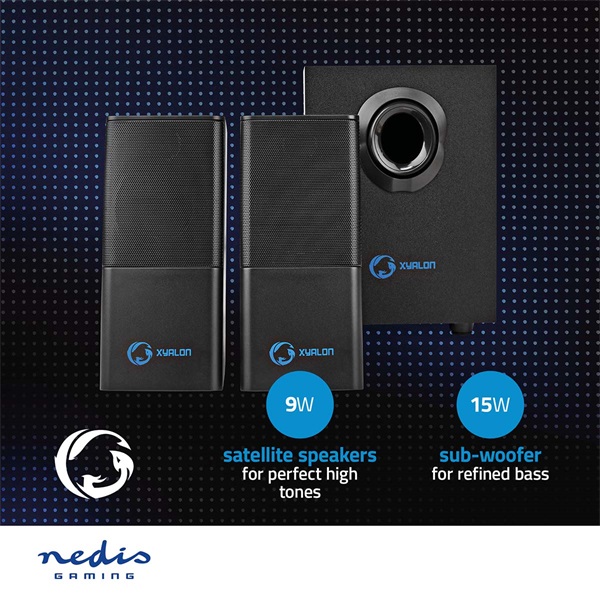 Nedis GSPR10021BK aktív gamer hangszóró 2.1, USB tápellátás, 3,5 mm jack, 30 W, Hangerőszabályozó - Image 5