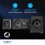 Nedis GSPR21022BK gamer hangszóró készlet, csatornák: 2.2, USB tápellátás, 3,5 mm jack, 48 W, LED, hangerőszabályozó - Image 8