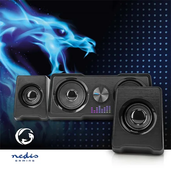 Nedis GSPR21022BK gamer hangszóró készlet, csatornák: 2.2, USB tápellátás, 3,5 mm jack, 48 W, LED, hangerőszabályozó - Image 10