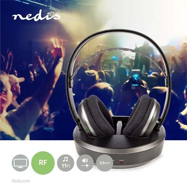 Nedis HPRF210BK rádiófrekvenciás vezeték nélküli RF fejhallgató, akkumulátoros