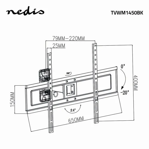 Nedis TVWM1450BK LCD TV / monitor tartó konzol 3d, minden irányban mozgatható, súly: 35 kg, dönthető, forgatható - Image 5