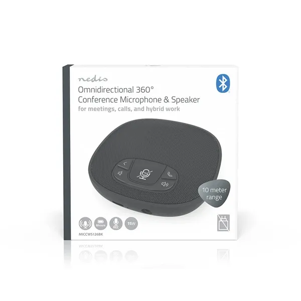 Nedis MICCWS126BK konferencia mikrofon, Bluetooth, mikrofon hatótávolsága: 10 m, akkumulátorról  / USB-ről táplált - Image 6