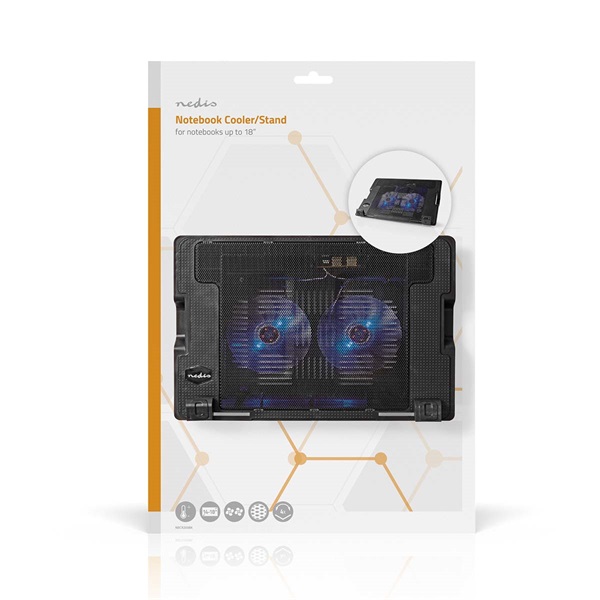 Nedis NBCR200BK notebook hűtő, 18", 2 X 140mm ventilátor, LED, 1200 rpm - Image 8