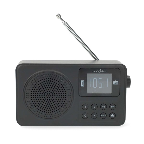 Nedis RDFM2225BK hordozható FM rádió, digitális hangolás, Bluetooth, Fejhallgató kimenet, Ébresztőóra, akkumulátor - Image 1