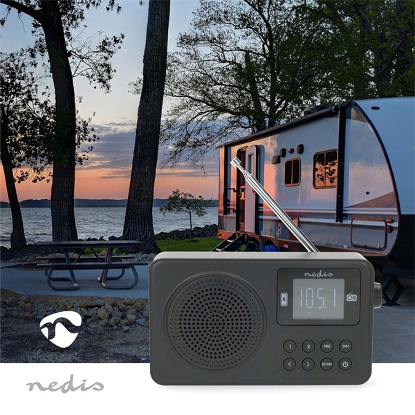 Nedis RDFM2225BK hordozható FM rádió, digitális hangolás, Bluetooth, Fejhallgató kimenet, Ébresztőóra, akkumulátor - Image 5