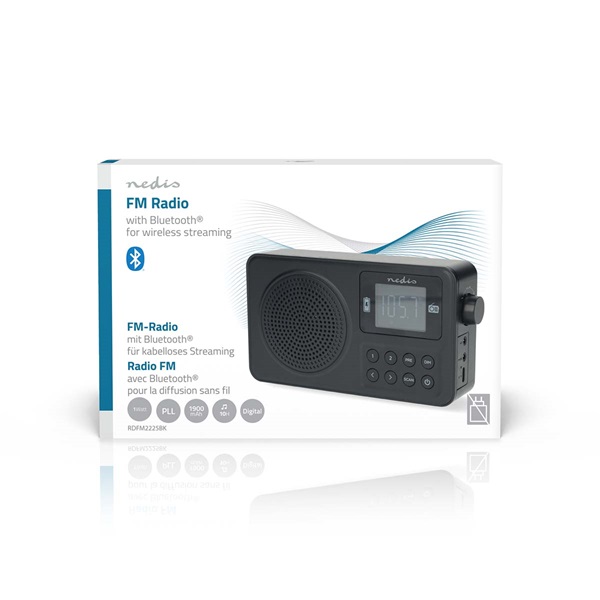 Nedis RDFM2225BK hordozható FM rádió, digitális hangolás, Bluetooth, Fejhallgató kimenet, Ébresztőóra, akkumulátor - Image 6