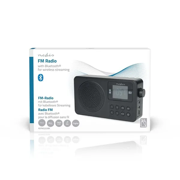 Nedis RDFM2225BK hordozható FM rádió, digitális hangolás, Bluetooth, Fejhallgató kimenet, Ébresztőóra, akkumulátor - Image 6