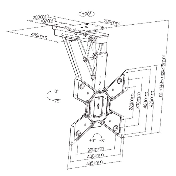 Nedis TVCM5850BK motoros mennyezeti / plafon TV / monitor állvány/tartó konzol, 23-65", dönthető, forgatható, WIFI, 30kg - Image 10