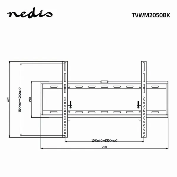 Nedis TVWM2050BK LCD TV / monitor fali tartó fix 42 - 70 "  Max. teherbírás: 60 kg,  Min. faltávolság: 29 mm - Image 6