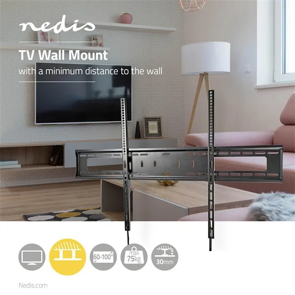 Nedis TVWM2070BK LCD TV / monitor fali tartó fix 60 - 100 "  Max. teherbírás: 75 kg,  Min. faltávolság: 30,5 mm - Image 3