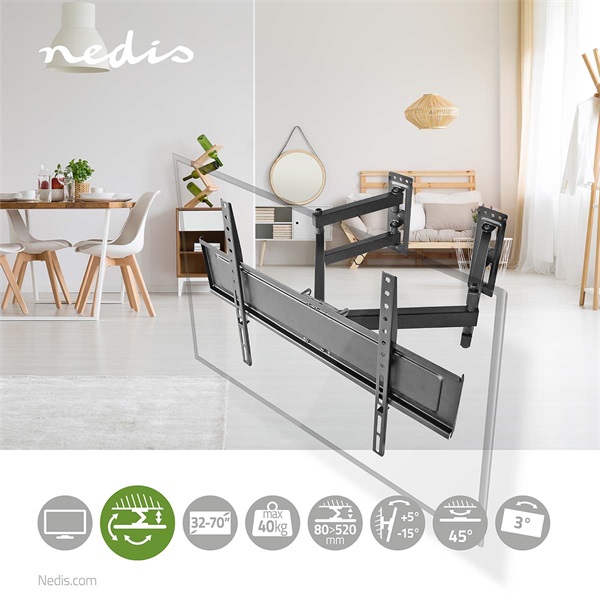 Nedis_TVWM5350BK_32-_70_LCD_TV_monitor_fali_tartokonzol_maximum_40_kg_forgathato_dontheto_6_forgaspont-i1687700.jpg Nedis TVWM5350BK 32"- 70" LCD TV / monitor fali tartókonzol, maximum 40 kg, forgatható / dönthető, 6 forgáspont - Image 10
