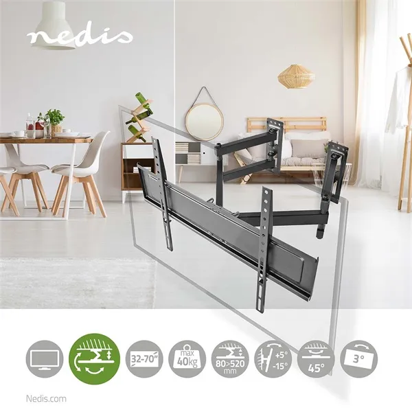 Nedis TVWM5350BK 32"- 70" LCD TV / monitor fali tartókonzol, maximum 40 kg, forgatható / dönthető, 6 forgáspont - Image 10