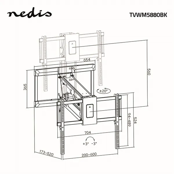 Nedis TVWM5880BK LCD TV / monitot motoros fali tartó konzol, 32-75", max. teherbírás 35 kg, távirányító - Image 10