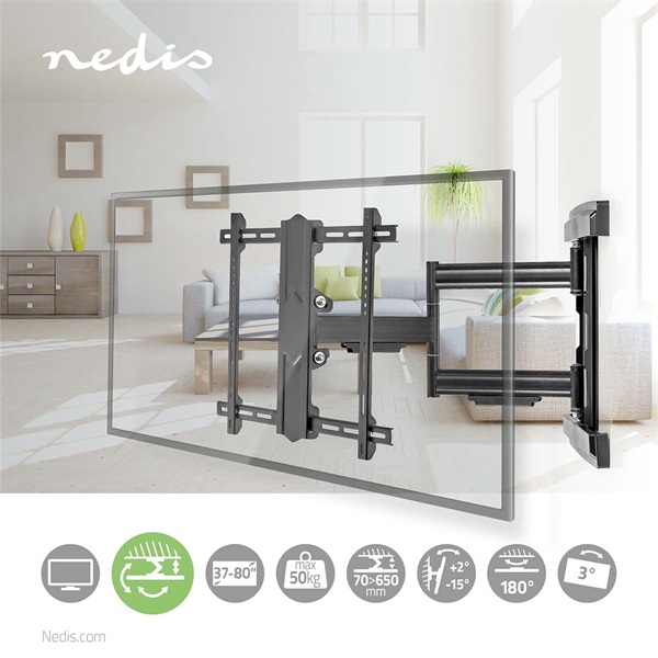 Nedis_TVWM6550BK_37-_80_LCD_TV_monitor_fali_tartokonzol_maximum_50_kg_forgathato_dontheto_3_forgaspont-i1687476.jpg Nedis TVWM6550BK 37"- 80" LCD TV / monitor fali tartókonzol, maximum 50 kg, forgatható / dönthető, 3 forgáspont - Image 5