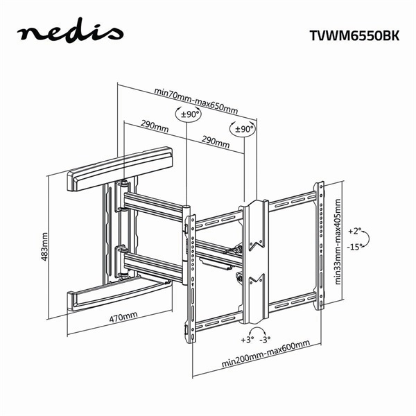 Nedis_TVWM6550BK_37-_80_LCD_TV_monitor_fali_tartokonzol_maximum_50_kg_forgathato_dontheto_3_forgaspont-i1687497.jpg Nedis TVWM6550BK 37"- 80" LCD TV / monitor fali tartókonzol, maximum 50 kg, forgatható / dönthető, 3 forgáspont - Image 8
