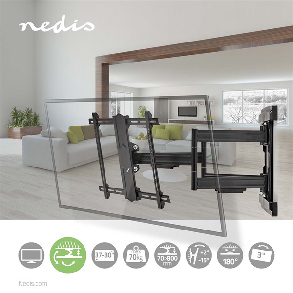Nedis_TVWM6551BK_37-_80_LCD_TV_monitor_fali_tartokonzol_maximum_70_kg_forgathato_dontheto_6_forgaspont-i1687609.jpg Nedis TVWM6551BK 37"- 80" LCD TV / monitor fali tartókonzol, maximum 70 kg, forgatható / dönthető, 6 forgáspont - Image 5